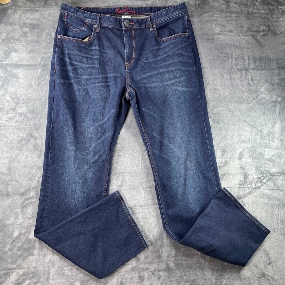 Robert Graham Classic Yates Jeans Mens 38x35 Blue Dark Wash Straight Denim Pants